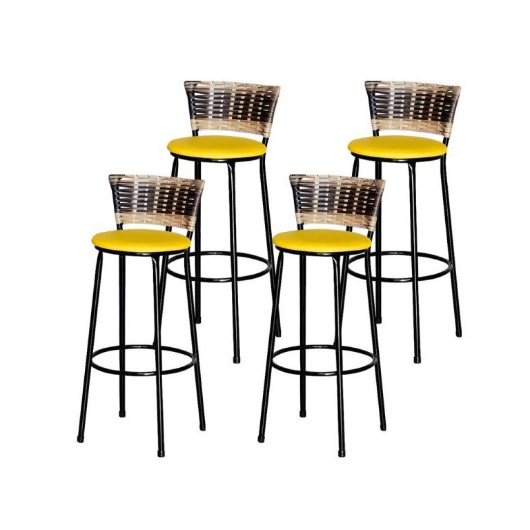 4 Banquetas Alta Para Cozinha Ratan Hawai Cappuccino Premium 