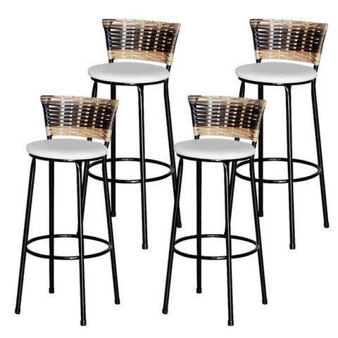 4 Banquetas Alta Para Cozinha Ratan Hawai Cappuccino Premium 