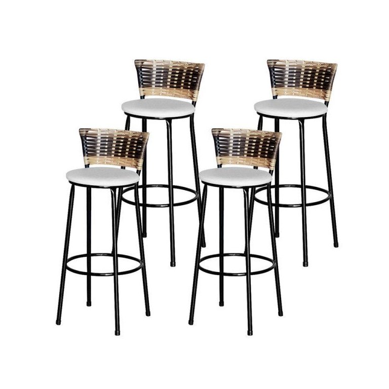 4 Banquetas Alta Para Cozinha Ratan Hawai Cappuccino Premium 