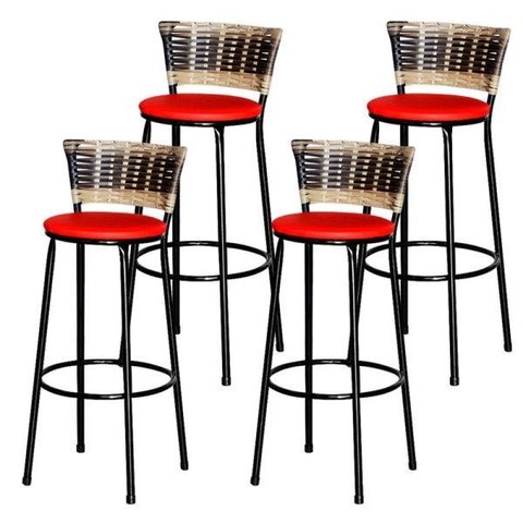 4 Banquetas Alta Para Cozinha Ratan Hawai Cappuccino Premium 