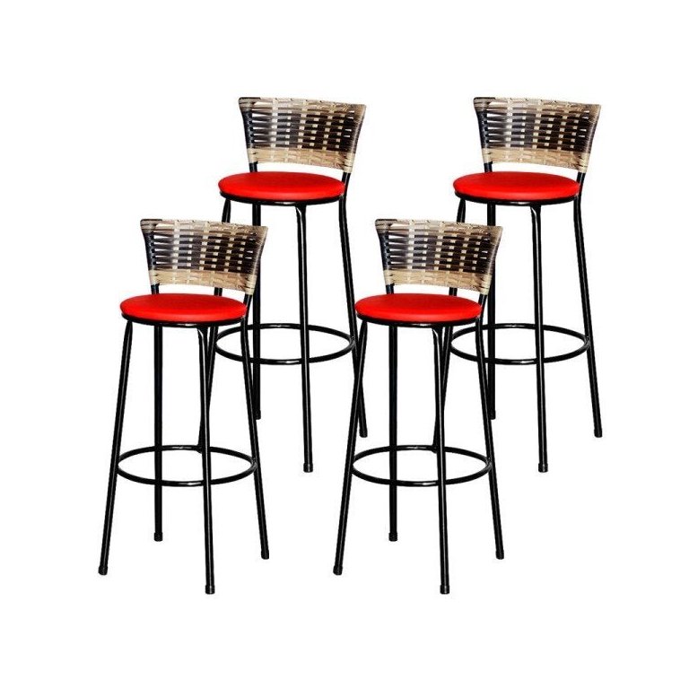 4 Banquetas Alta Para Cozinha Ratan Hawai Cappuccino Premium 