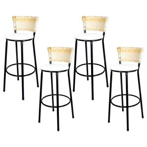 Banquetas Para Cozinha Palha 4Un Assento Branco
