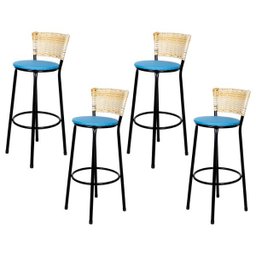 Banquetas Para Cozinha Palha 4Un Assento Azul - 1