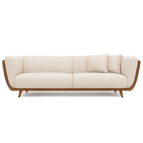 Sofá 3 Lugares 240cm Salezi com Duas Almofadas Courino Caramelo | Bouclé Suave Off White - Sallar Ho