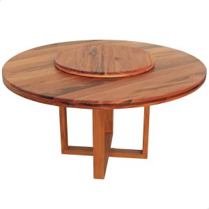 Mesa de Jantar Redonda 1,6m com Prato Giratório Madeira Maciça Natural