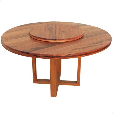 Mesa de Jantar Redonda 1,6m com Prato Giratório Madeira Maciça Natural