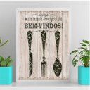 Ver imagem 2 de Quadro Cozinha Amigos São Bem Vindos 45x34cm - com vidro:Madeira branca