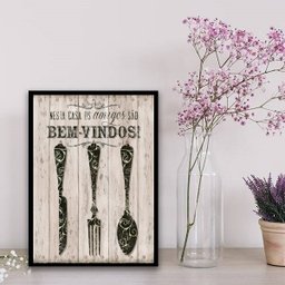 Quadro Cozinha Amigos São Bem Vindos 45x34cm - com vidro:Madeira branca - 1