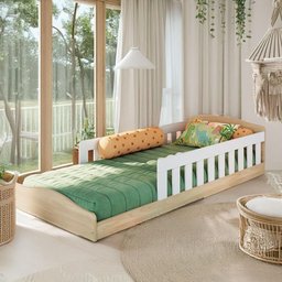 Cama com Colchão Solteiro Montessoriana Infantil Proteção Lateral Carvalho Branco Encanto - 7