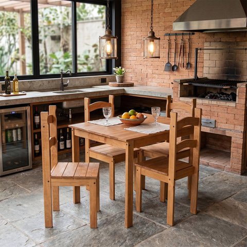 Conjunto Mesa de Jantar 4 Lugares Madeira Maciça Rubi