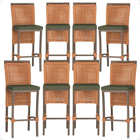 8 Banqueta em Alumínio Roma Marrom Corda Náutica Tecido 13