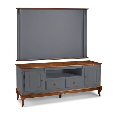 Conjunto Rack 60812m + Painel 50513 para Sala Pés Luiz Xv 2 Gavetas 2 Portas - Cinza/imbuia