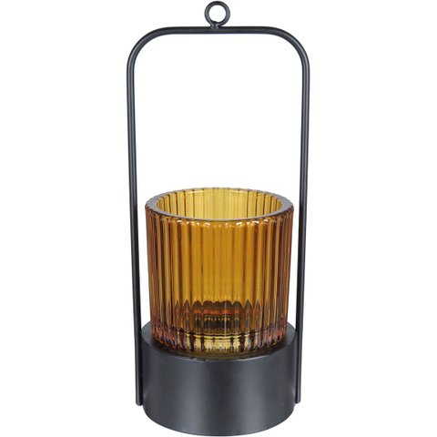 Castiçal Decorativo de Metal Âmbar 25x10x9cm Porta Vela Mesa Jantar Decoração