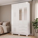 Ver imagem 1 de Guarda-Roupa Solteiro 6 Portas, 3 Gavetas, Pés e Espelho MDF Safira Plus Branco