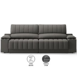 Sofá com Porta Copos Carregador Usb Ret Rec Murano 2,50m Velosuede - Netsofas - Chumbo - 3