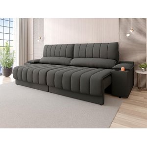 Sofá com Porta Copos Carregador Usb Ret Rec Murano 2,50m Velosuede - Netsofas - Chumbo