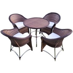 Conjunto de Mesa Fibra Sintética Camberra - 4 Poltronas + 1 Mesa - Tecido Duna Cru - 1