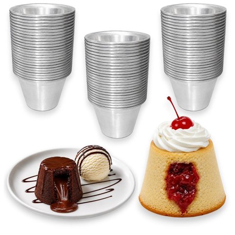 Kit 50 Formas Petit Gateau de Assar em Alumínio Profissional