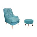 Ver imagem 1 de Kit Poltrona Lille e Puff Suede Azul Turquesa - Dominic Decor