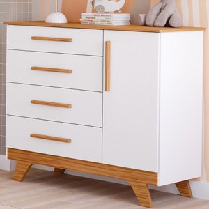 Cômoda Infantil Retro 1 Porta Lisa 4 Gavetas 100% Mdf Móveis Peroba