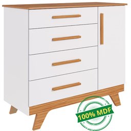 Cômoda Infantil Retro 1 Porta Lisa 4 Gavetas 100% Mdf Móveis Peroba - 4