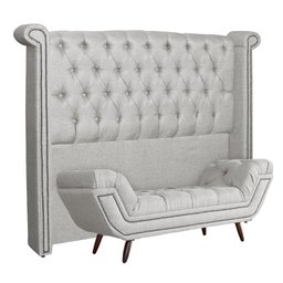 Conjunto Cabeceira e Calçadeira Sienna Linho Cores - DS Estofados - Queen - Bege - 1