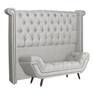 Conjunto Cabeceira e Calçadeira Sienna Linho Cores - DS Estofados - Queen - Bege