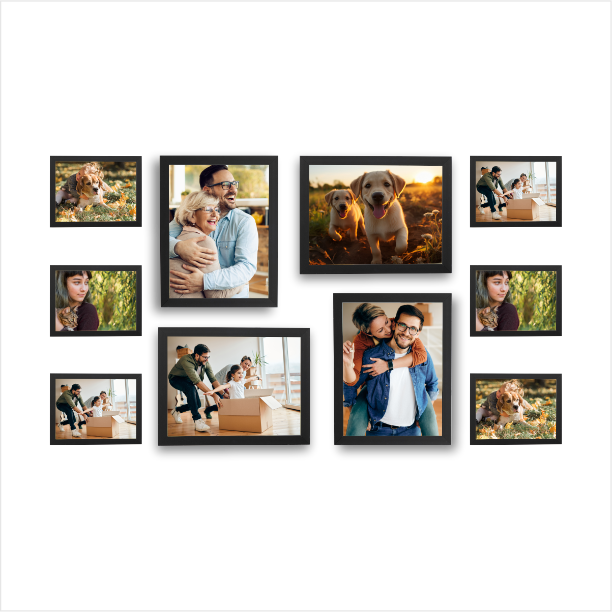 Mosaico de Porta Retrato Kit 10 -(20x25 / 10x15) Linha One Vidro Cor:preto