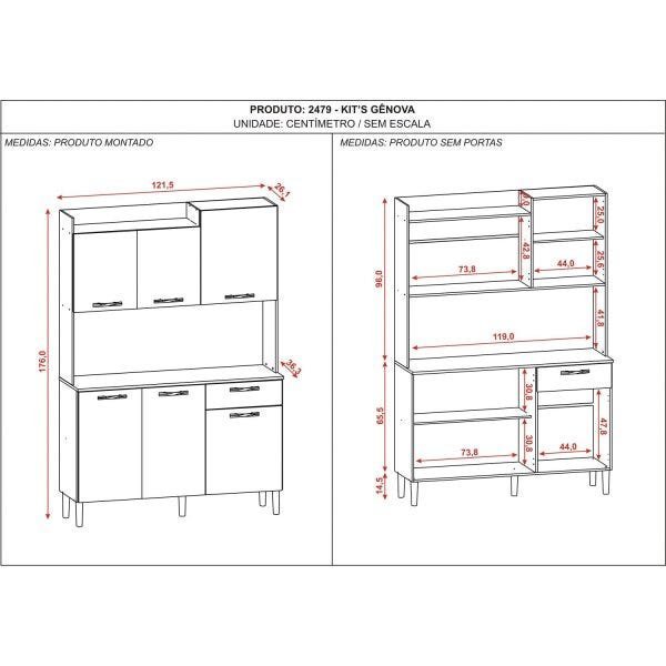 Armário de Cozinha 6 Portas 1 Gaveta Kit Gênova Kits Paraná - 4