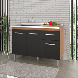 Balcão para Pia de Cozinha Anita 120cm com 3 Portas e 1 Gaveta Savana/preto A21 – Moblis - 2