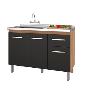Balcão para Pia de Cozinha Anita 120cm com 3 Portas e 1 Gaveta Savana/preto A21 – Moblis