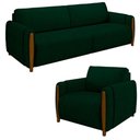 Ver imagem 1 de Conjunto Sofá 3 Lugares 223cm e Poltrona 98cm Amaranto M22 Veludo Verde - Mpozenato