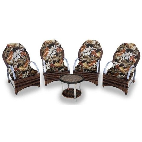 Conjunto de Poltronas Fibra Sintética Pequim Alumínio - 4 Poltronas + 1 Mesa Centro - Tecido Revieir