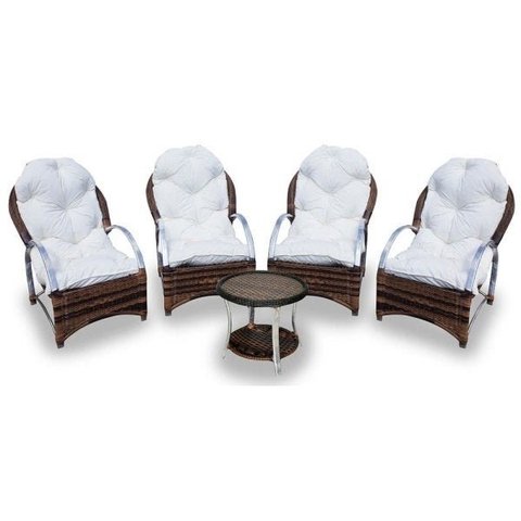 Conjunto de Poltronas Fibra Sintética Pequim Alumínio - 4 Poltronas + 1 Mesa Centro - Tecido Duna Cr
