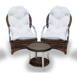 Conjunto de Poltronas Fibra Sintética Pequim Alumínio - 2 Poltronas + 1 Mesa Centro - Tecido Duna Cr - 1