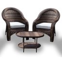 Ver imagem 1 de Conjunto de Poltronas Fibra Sintético Karibe - 2 Poltronas + 1 Mesa Centro - Tecido Duna Cru