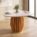 Ver imagem 1 de Mesa de Jantar 6 Lugares Orgânica Tampo com Vidro 136cm Merisi D05 Cedro Off White - Lyam Decor