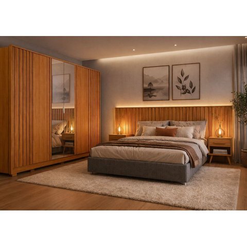 Dormitório Casal Ripado Completo Espelho Premium Arbo Design