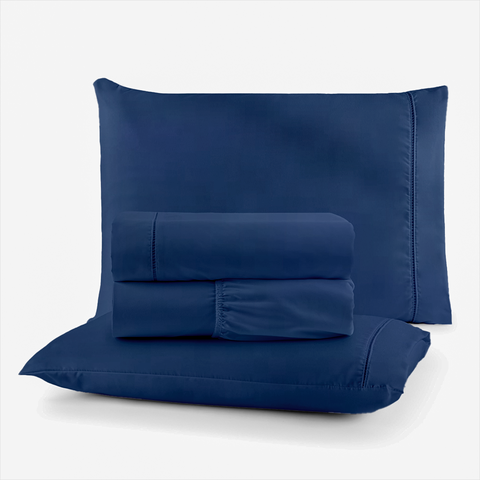 Roupa de Cama Lençol Casal Completo 400 Fios Percal 4 Peças Ponto Palito Anti-pilling com Toque 100%