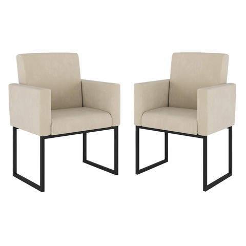 Kit 02 Cadeiras Poltrona Decorativa Sala Quarto Base Preto Cor:bege