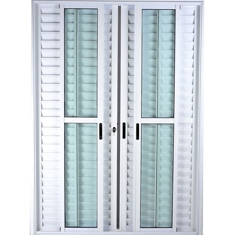 Porta de Alumínio de Correr Balcão 6 Folhas 2,10 x 1,50 Branco Linha 25 Com Chave