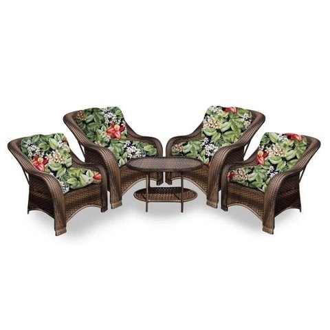 Conjunto de Poltronas Fibra Sintética Melo - 4 Poltronas + 1 Mesa Centro - Tecido Saquarema