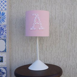 Abajur Quarto Infantil Tecido Rosa com Aplique Letra Nome - 3