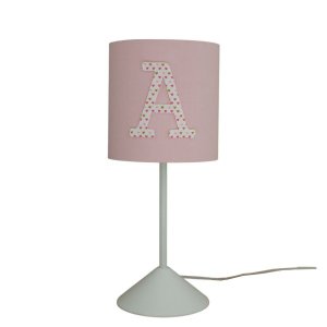 Abajur Quarto Infantil Tecido Rosa com Aplique Letra Nome