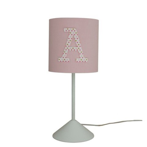Abajur Quarto Infantil Tecido Rosa com Aplique Letra Nome
