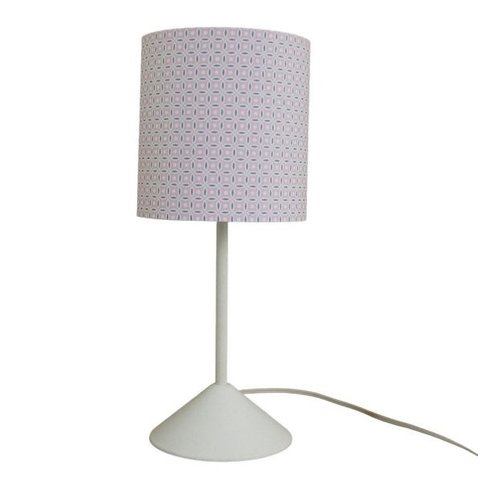 Abajur Bebê Quarto Infantil Tecido Rosa e Branco Arabesco Bivolt