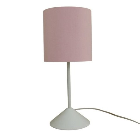 Abajur Bebê Quarto Infantil Base Branca e Tecido Rosa Claro Bivolt