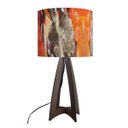 Ver imagem 1 de Abajur Base Madeira Marrom e Cúpula Estampada Laranja e Marrom Bivolt