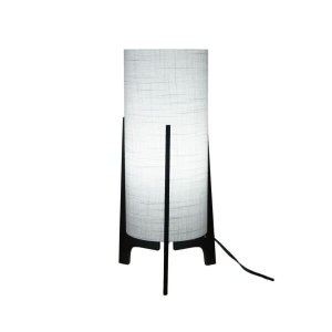 Abajur Tripé Madeira Preta e Cúpula Tecido Linho Cinza 32cm x 15cm Bivolt