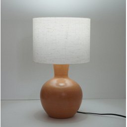 Abajur Base Cerâmica Rústica e Cúpula Revestida Linho Bege Bivolt - 3